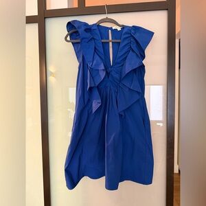 Blue Tassel Ruffled Waistless Mini Dress